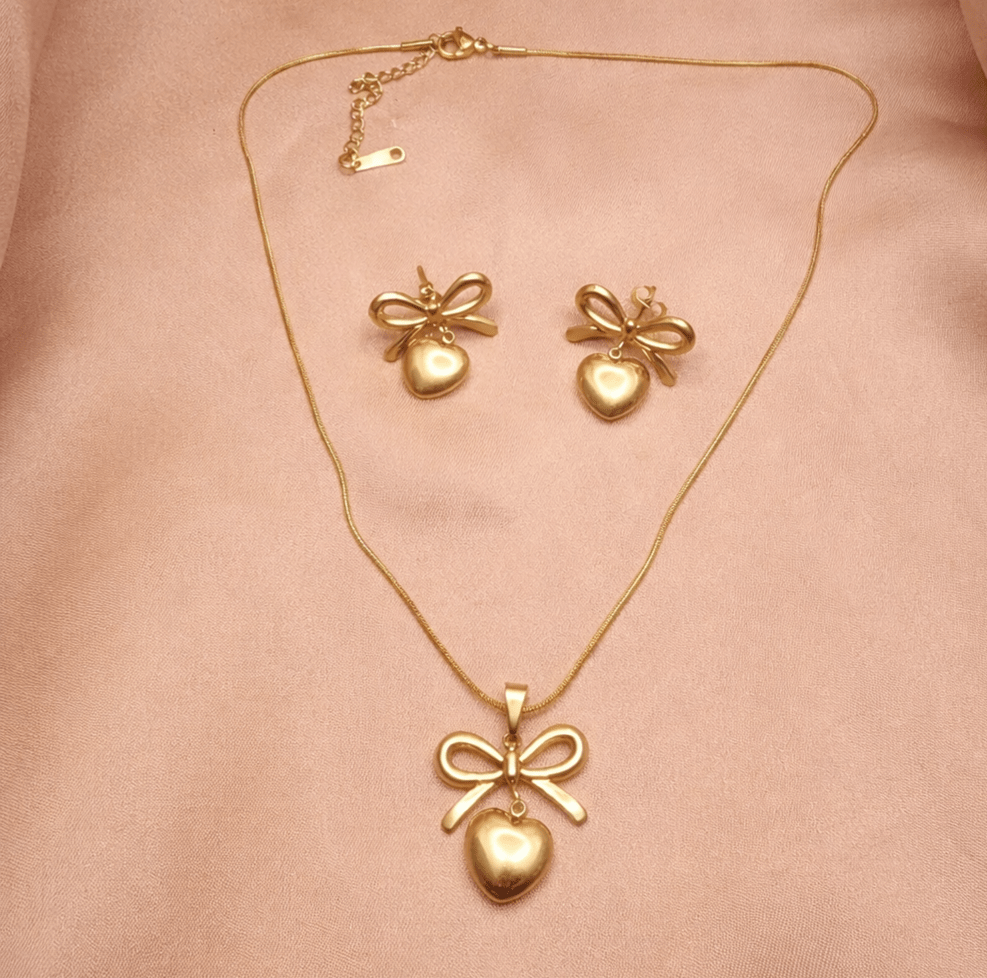 ✨ Élégance Bow and Heart Locket Set — Aurã de Luxé - Aurã de Luxê