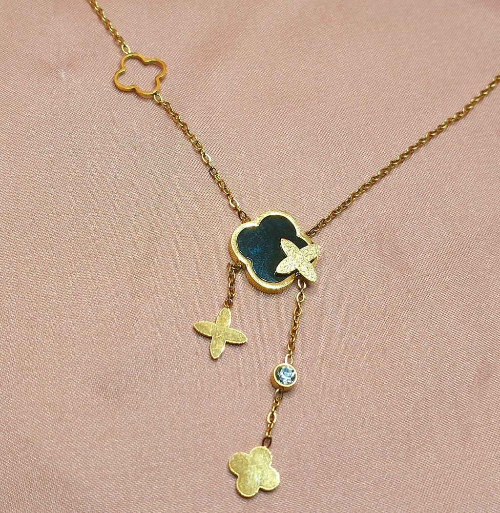 ✨ Midnight Clover Drop Necklace - Aurã de Luxê