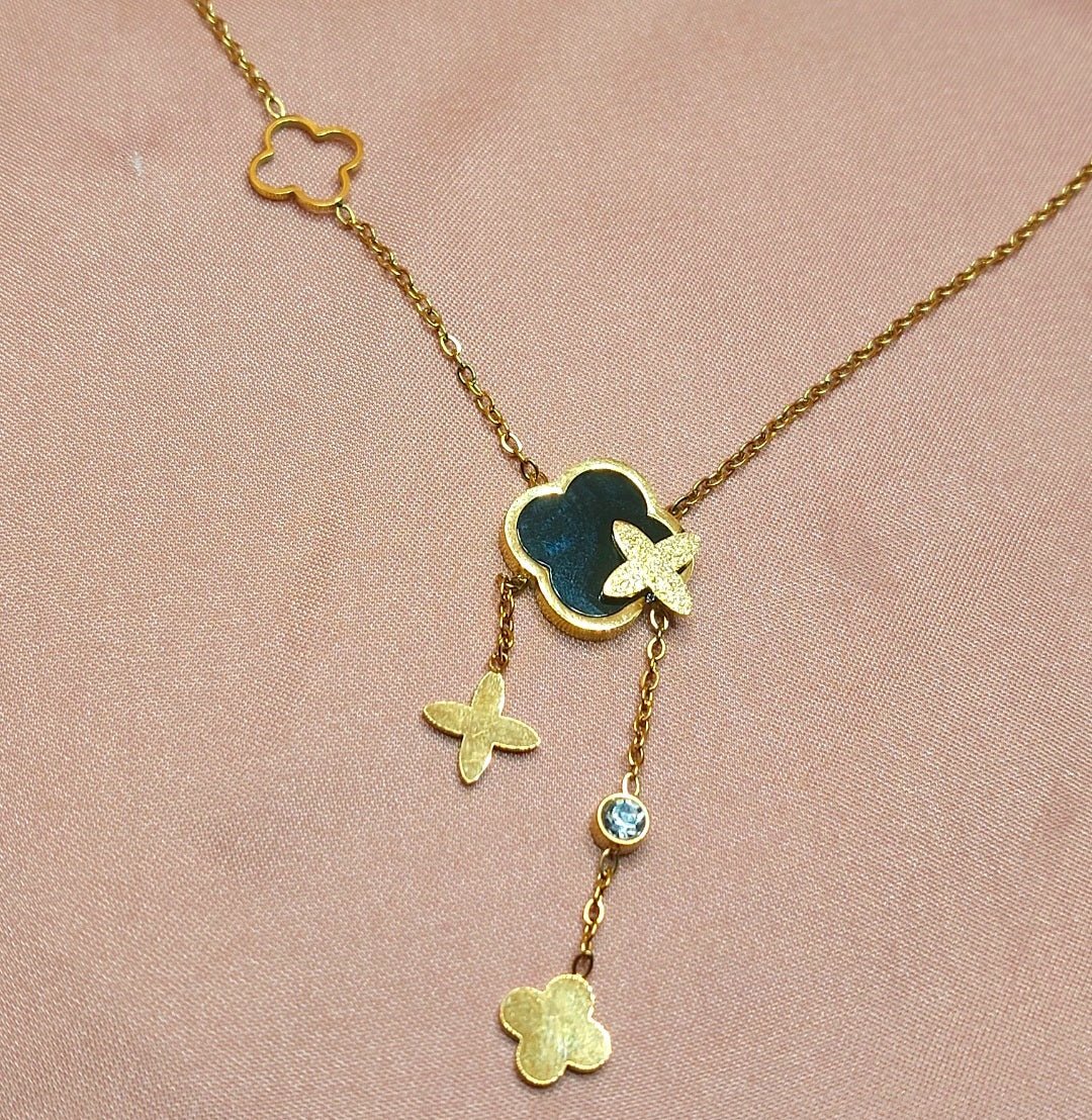 ✨ Midnight Clover Drop Necklace - Aurã de Luxê