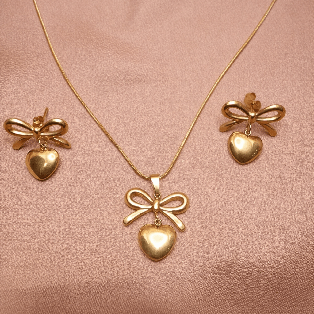 ✨ Élégance Bow and Heart Locket Set — Aurã de Luxé - Aurã de Luxê