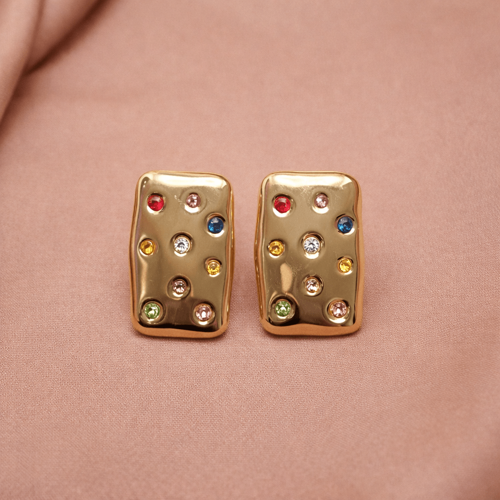 ✨ Éclat Multicolored Stone Mosaic Stud Earrings – Aurã de Luxé - Aurã de Luxê