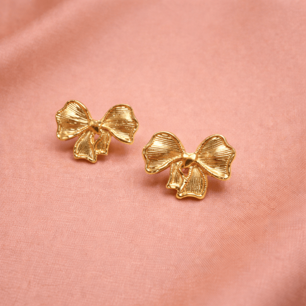 ✨ Sculpted Ribbon Bow Studs – Aurã de Luxé - Aurã de Luxê